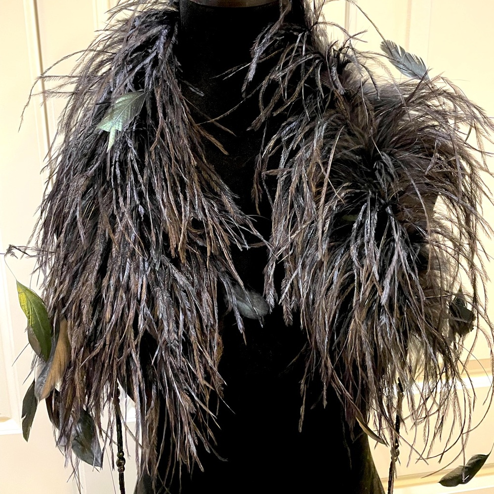 NWT Chico’s black feather scarf / boa with black beading